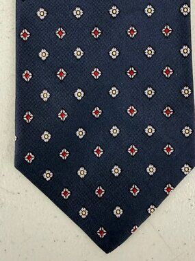 Vintage Mini Floral Print tie 1970s Rooster Gray Geometric Pattern Necktie  Cond